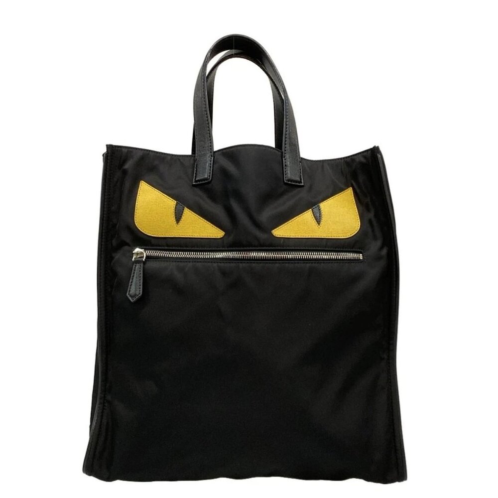 FENDI Bag Bugs 7VA367 Black Yellow Nylon Leather Tote Bag